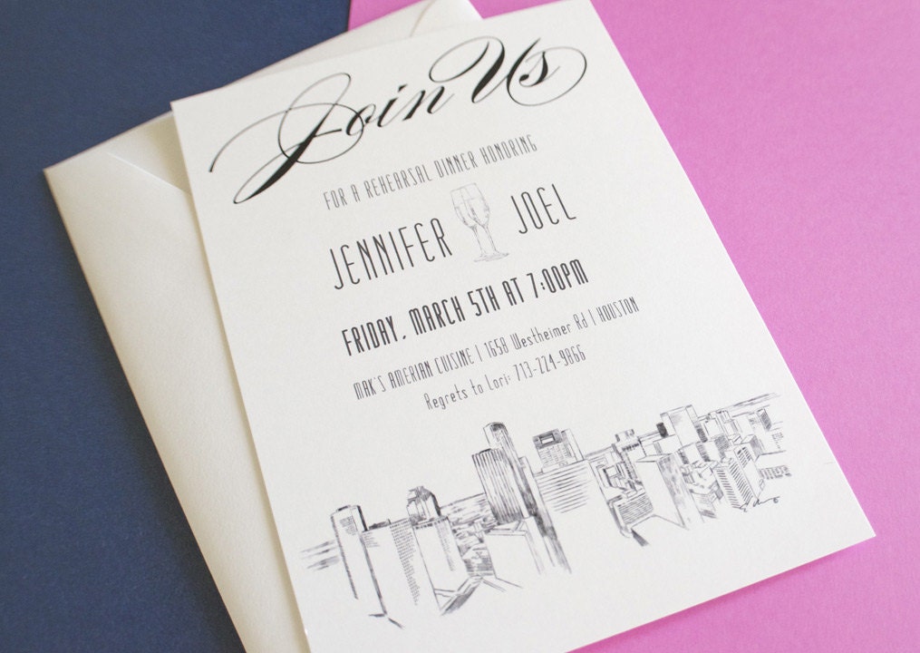 Houston Skyline Rehearsal Dinner Invitations (set of 25 cards)