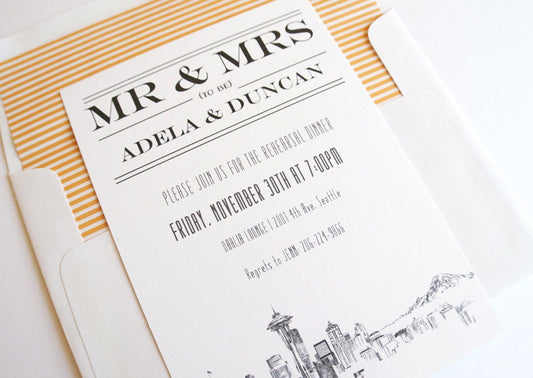 Seattle Skyline Rehearsal Dinner Invitations (set of 25 cards)