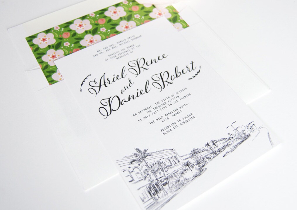 Hilo Hawaii Destination Wedding Invitation Package (Sold in Sets of 10 Invitations, RSVP Cards + Envelopes)