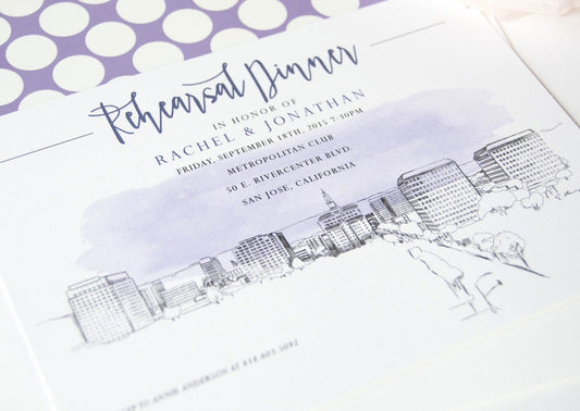 San Jose Skyline Rehearsal Dinner Invitations (set of 25 cards)