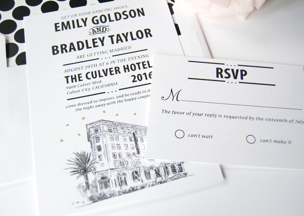 Culver Hotel Wedding Invitation Package (Sold in Sets of 10 Invitations, RSVP Cards + Envelopes)