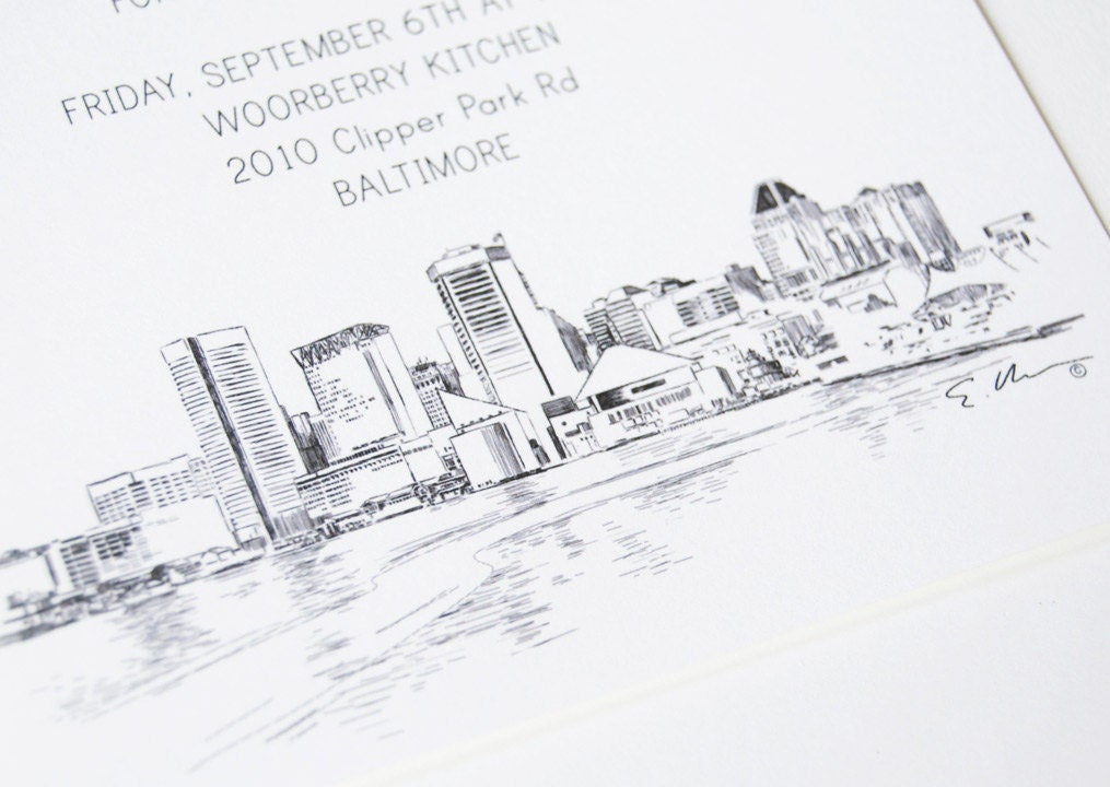 Baltimore Skyline Rehearsal Dinner Invitations (set of 25 cards)