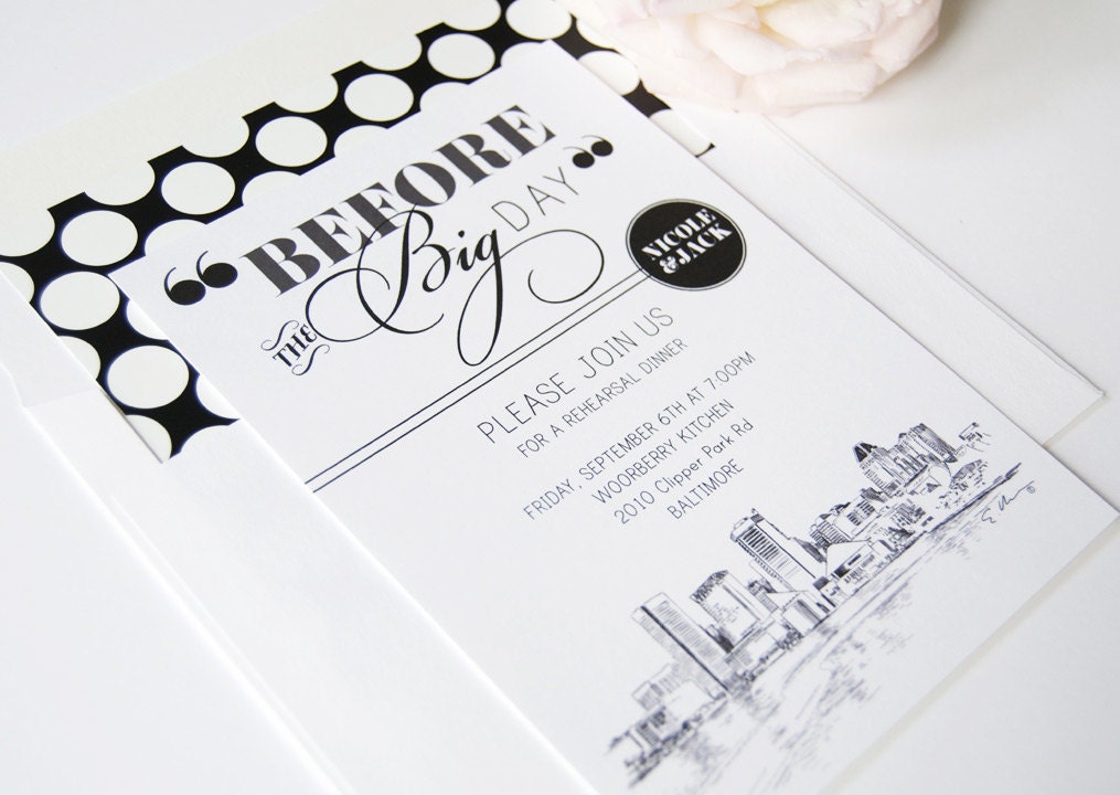 Baltimore Skyline Rehearsal Dinner Invitations (set of 25 cards)