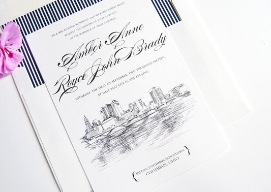 Columbus, Ohio Skyline Wedding Invitation Package (Sold in Sets of 10 Invitations, RSVP Cards + Envelopes)