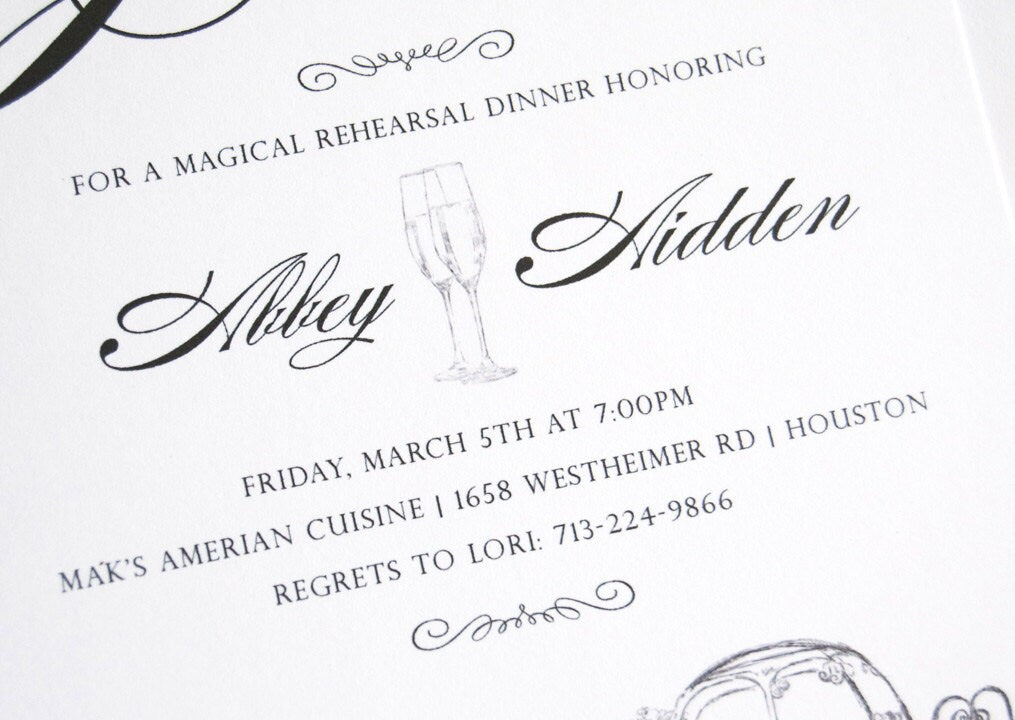 Disney Inspired Cinderella's Carriage Fairytale Wedding Rehearsal Dinner Invitations (set of 25 cards)