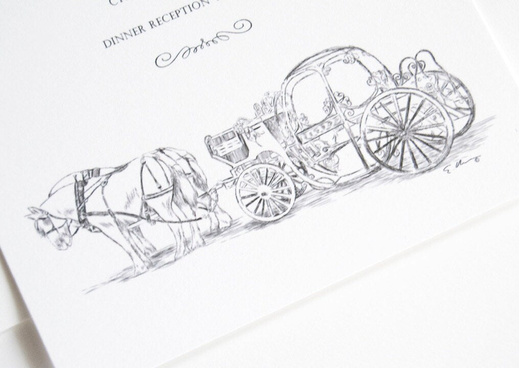 Disney Inspired Cinderella's Carriage Fairytale Wedding Invitations, Quinceanera  (Sold in Sets of 10 Invitations, RSVP Cards + Envelopes)