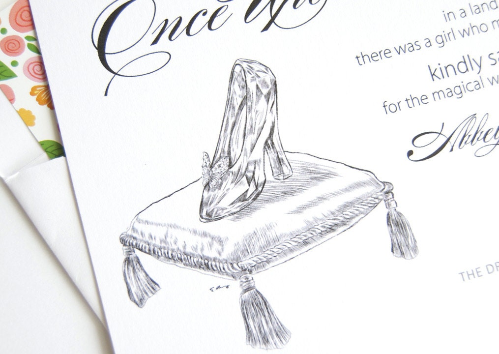 Disney Inspired Cinderella's Glass Slipper Fairytale Save the Date Cards (set of 25 cards and white envelopes)