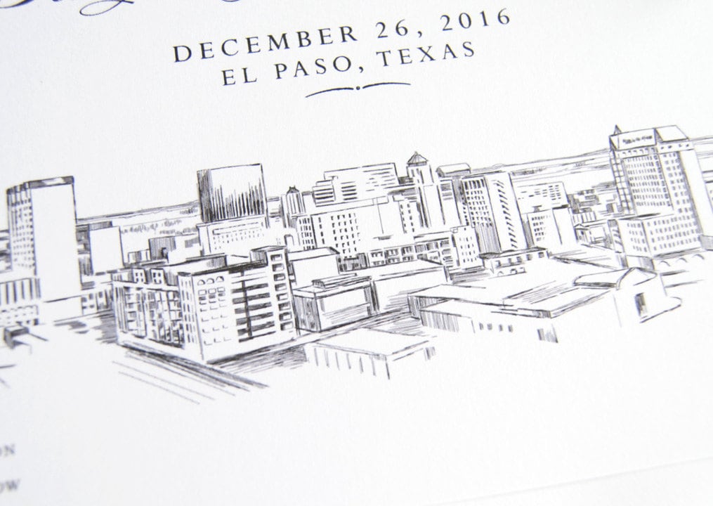 El Paso, Texas Wedding Save the Date Cards, Skyline Save the Dates (set of 25 cards and white envelopes)