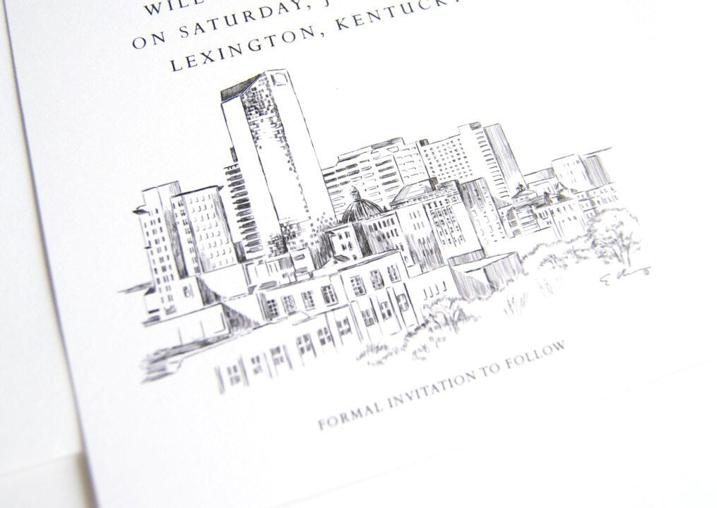 Lexington, Kentucky Wedding Save the Date Cards, Skyline Save the Dates (set of 25 cards and white envelopes)