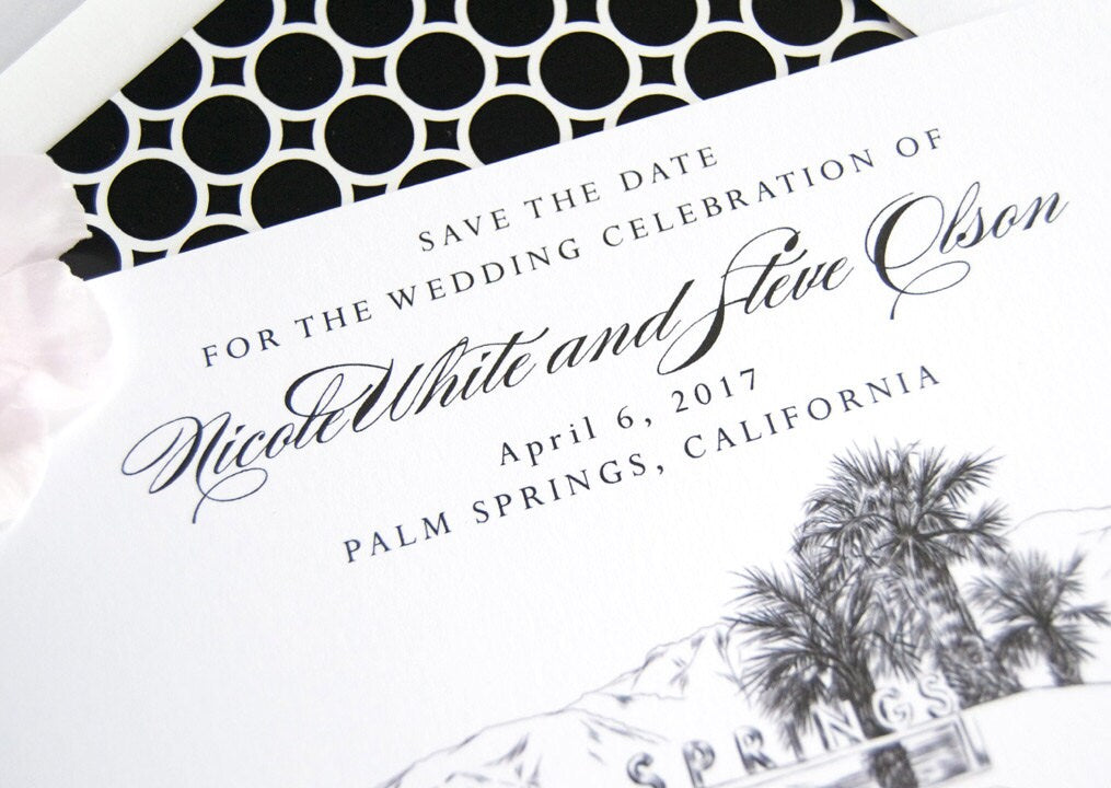 Palm Springs Sign Skyline Hand Drawn Save the Date Cards (set of 25 cards)