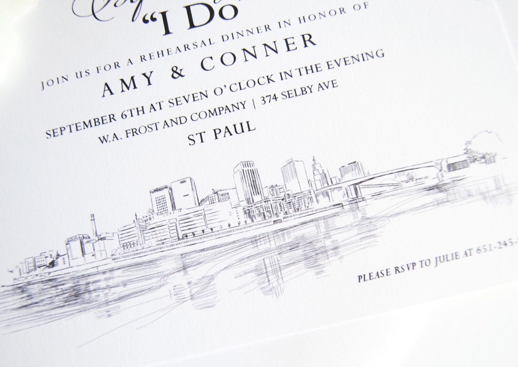 St Paul Skyline Rehearsal Dinner Invitation Cards (set of 25 cards)