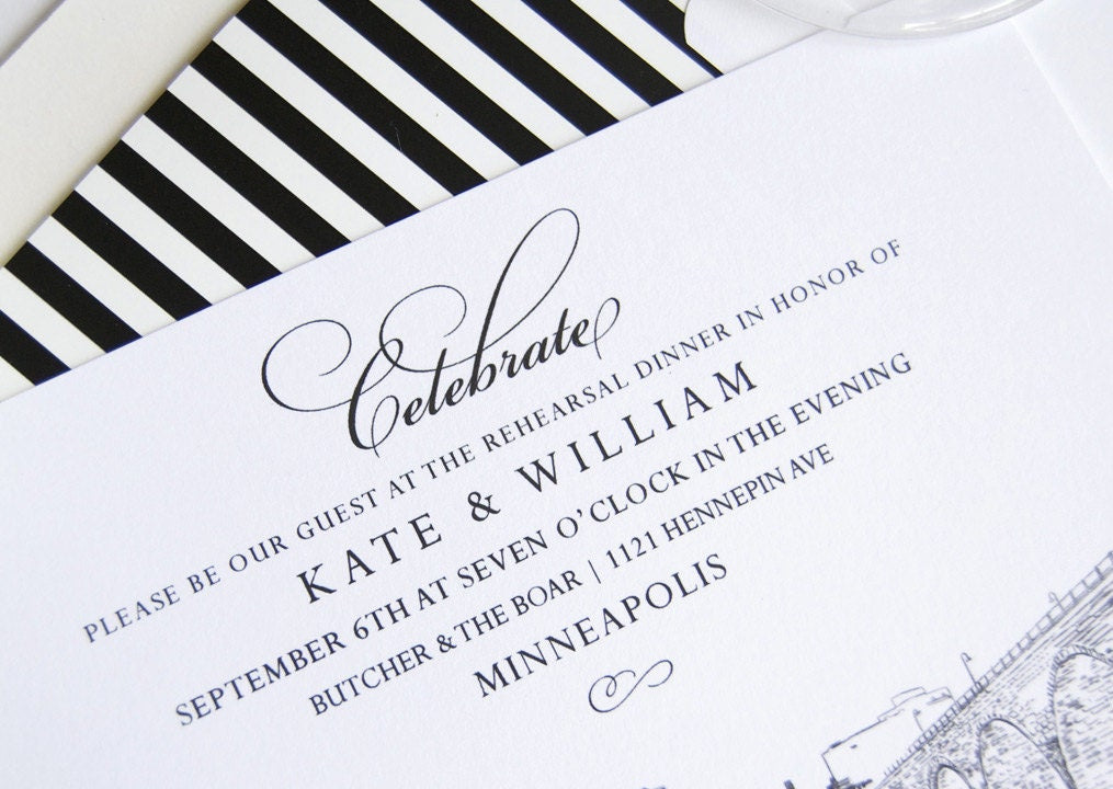 Minneapolis Skyline Rehearsal Dinner Invitation Cards (set of 25 cards)