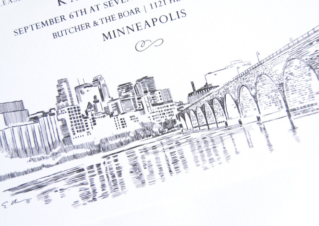 Minneapolis Skyline Rehearsal Dinner Invitation Cards (set of 25 cards)