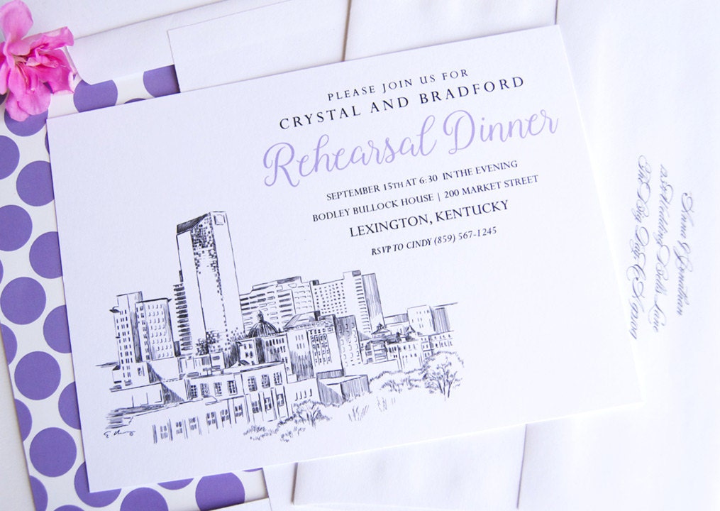 Lexington, KY Skyline Rehearsal Dinner Invitations (set of 25 cards)