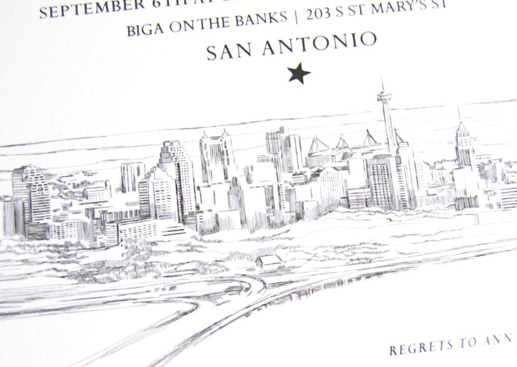 San Antonio, Texas Skyline Rehearsal Dinner Invitations (set of 25 cards)