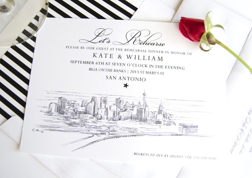 San Antonio, Texas Skyline Rehearsal Dinner Invitations (set of 25 cards)