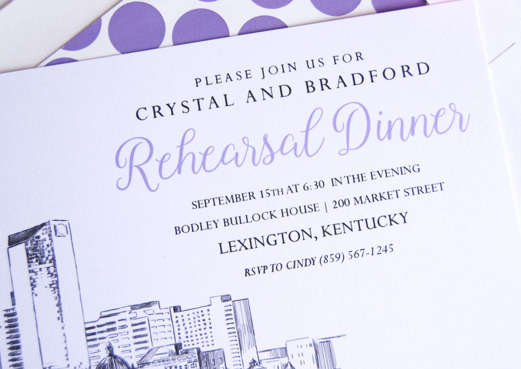 Lexington, KY Skyline Rehearsal Dinner Invitations (set of 25 cards)