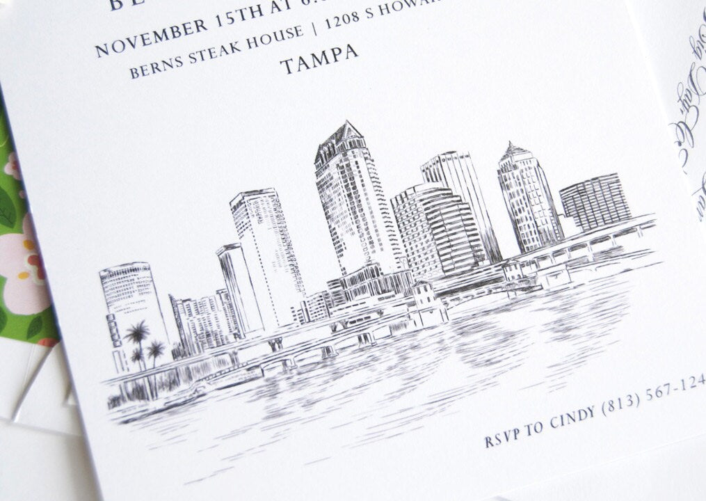 Tampa Skyline Weddings Rehearsal Dinner Invitations (set of 25 cards)