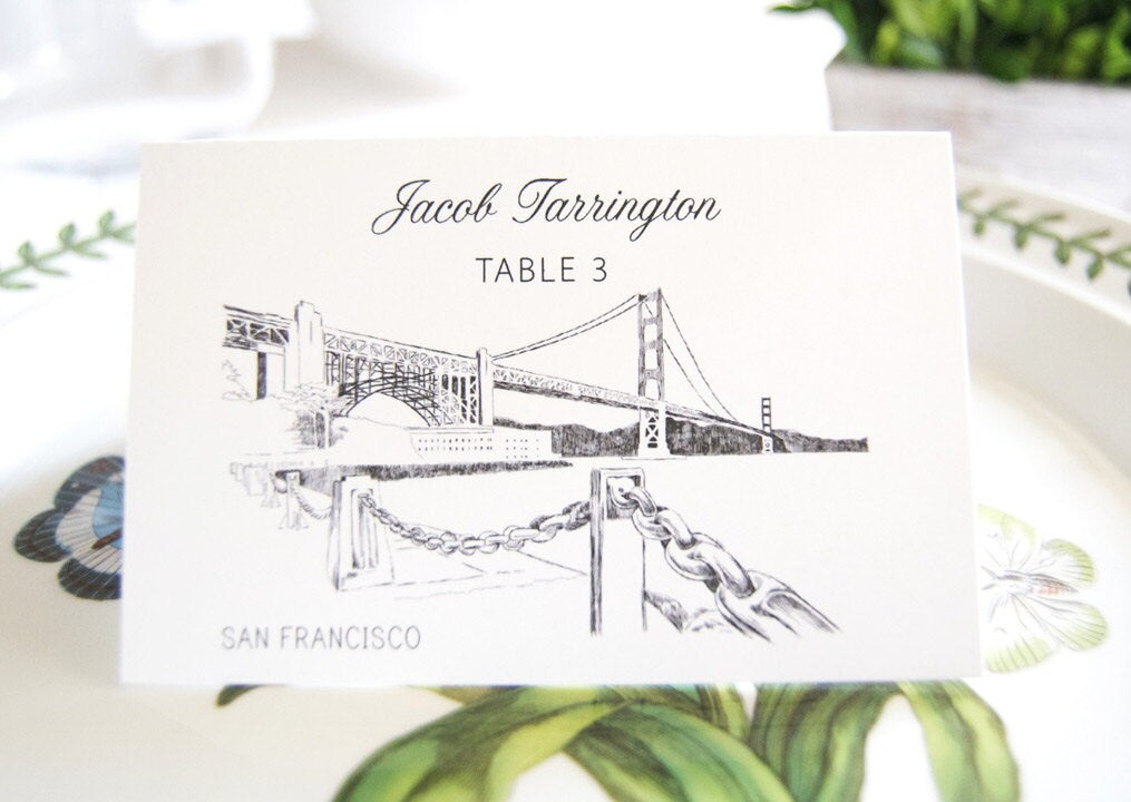 San Francisco Skyline Blank Folded Place Cards (Set of 25 Cards)