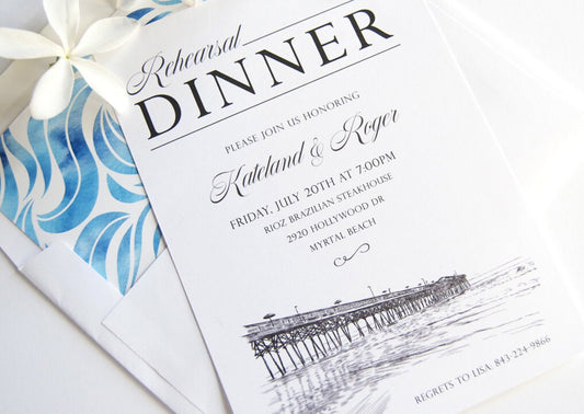 Myrtle Beach Skyline Weddings Rehearsal Dinner Invitations (set of 25 cards)