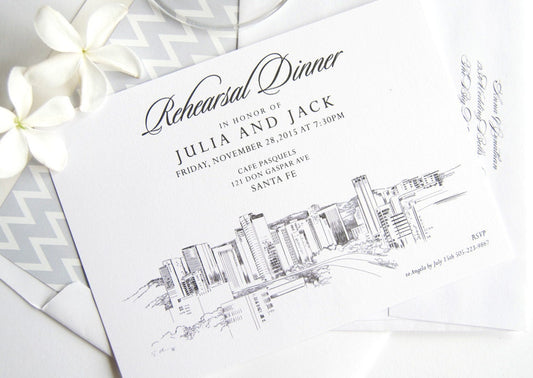 Santa Fe, New Mexico Skyline Rehearsal Dinner Invitations (set of 25 cards)