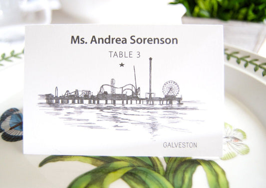 Galveston Skyline Folded Place Cards (Set of 25 Cards)