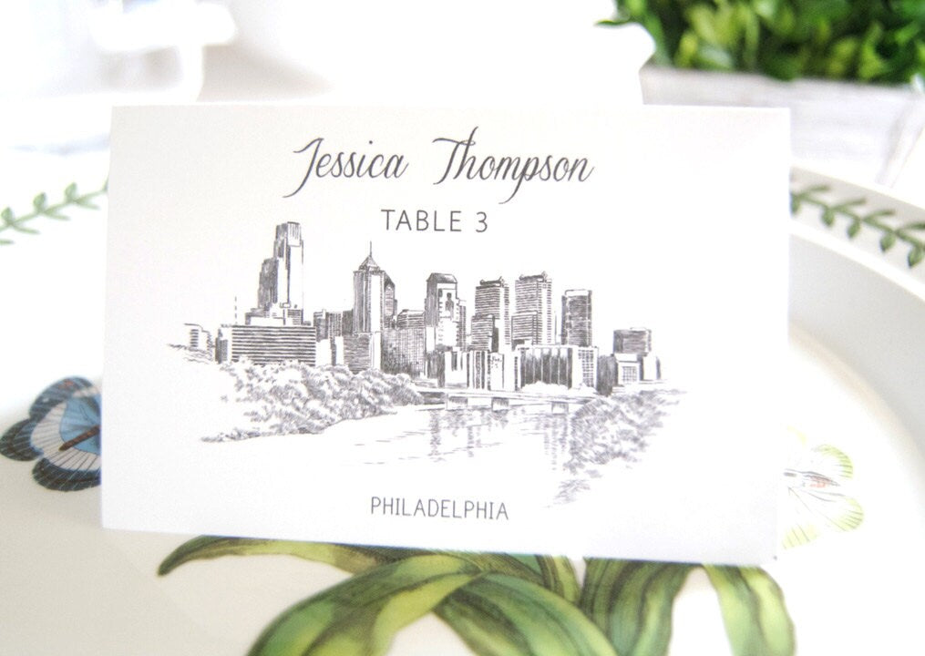 Philadelphia Skyline Folded Blank Place Cards (Set of 25 Cards)