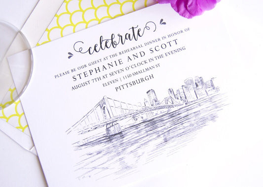 Pittsburgh Skyline Rehearsal Dinner Invitations (set of 25 cards)