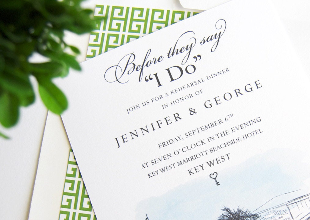 Key West Destination Wedding Skyline Rehearsal Dinner Invitations (set of 25 cards)