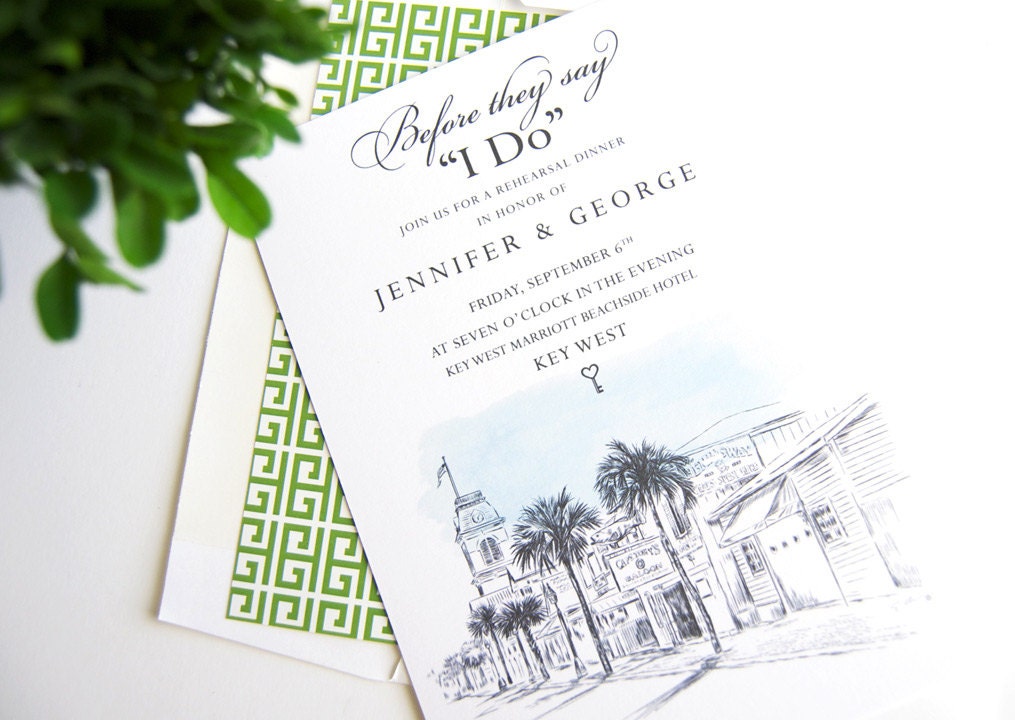 Key West Destination Wedding Skyline Rehearsal Dinner Invitations (set of 25 cards)