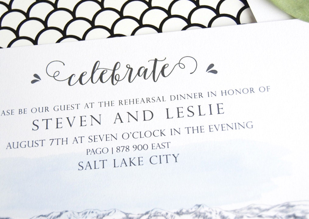 Salt Lake City Skyline LDS Rehearsal Dinner Invitations (set of 25 cards)