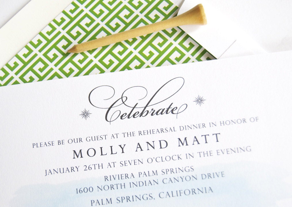 Riviera Hotel Palm Springs Destination Wedding Rehearsal Dinner Invitations (set of 25 cards)