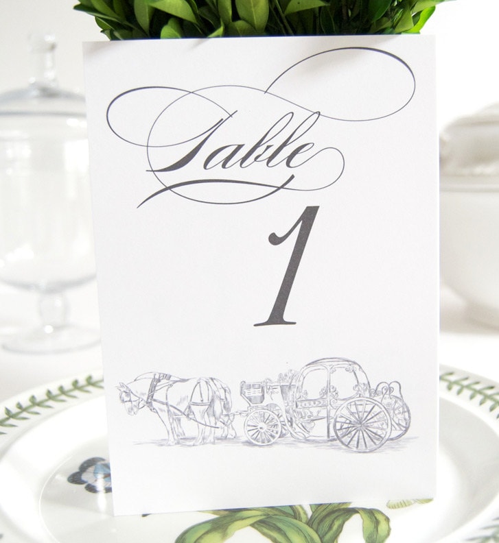 Disney Fairytale Wedding Carriage Skyline Table Numbers (1-10)