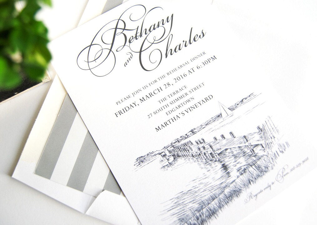 Martha's Vineyard Skyline Rehearsal Dinner Invitations (set of 25 cards)