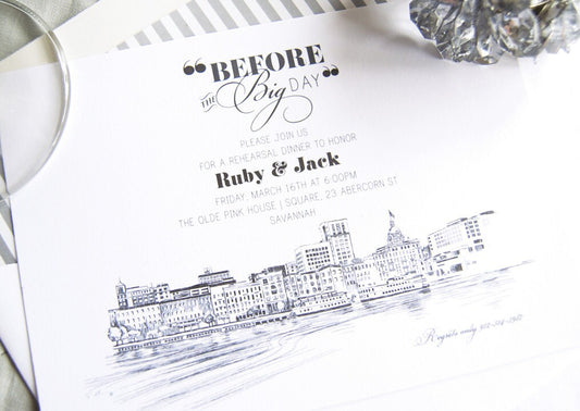 Savannah Skyline Rehearsal Dinner Invitations (set of 25 cards)