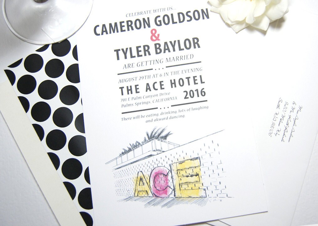 Ace Hotel Palm Springs Skyline Wedding Invitations Package (Sold in Sets of 10 Invitations, RSVP Cards + Envelopes)