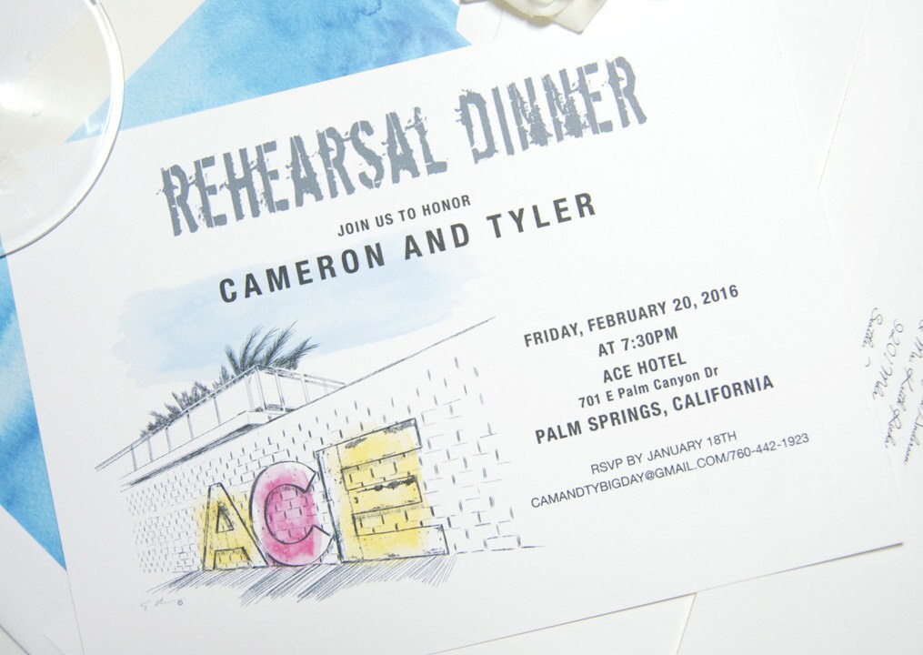 Ace Hotel Palm Springs Rehearsal Dinner Invitations (set of 25 cards)