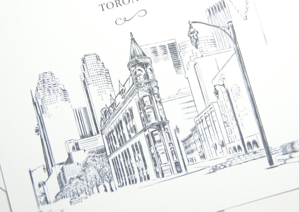 Toronto Flatiron Building Skyline Rehearsal Dinner Invitations (set of 25 cards)