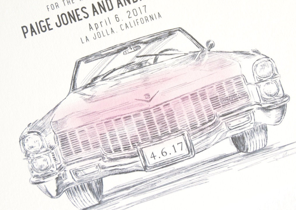 Pink Cadillac Hand Drawn Save the Dates (set of 25 cards)