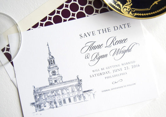 Independence Hall, Philadelphia Skyline Save the Dates (set of 25 cards)