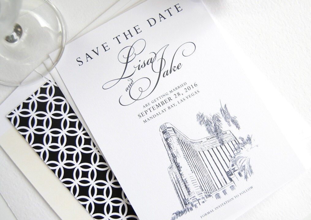 Mandalay Bay Las Vegas Skyline Destination Wedding Save the Date Cards, Las Vegas Wedding  (set of 25 cards)