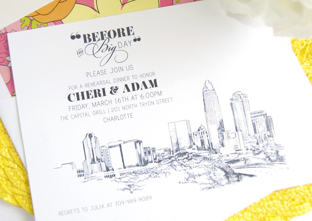 Charlotte Skyline Rehearsal Dinner Invitations (set of 25 cards)