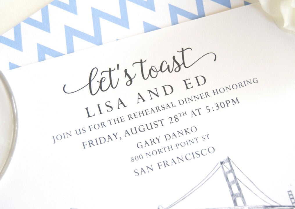 San Francisco Skyline Rehearsal Dinner Invitations (set of 25 cards)