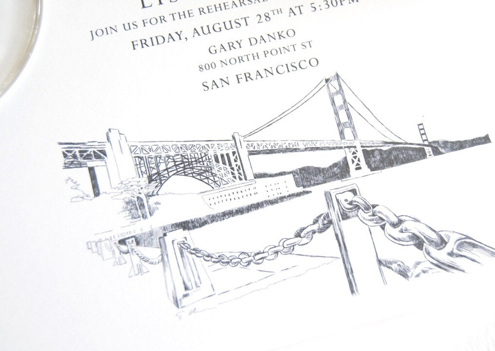 San Francisco Skyline Rehearsal Dinner Invitations (set of 25 cards)