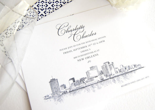 New Orleans Skyline Rehearsal Dinner Invitations (set of 25 cards)