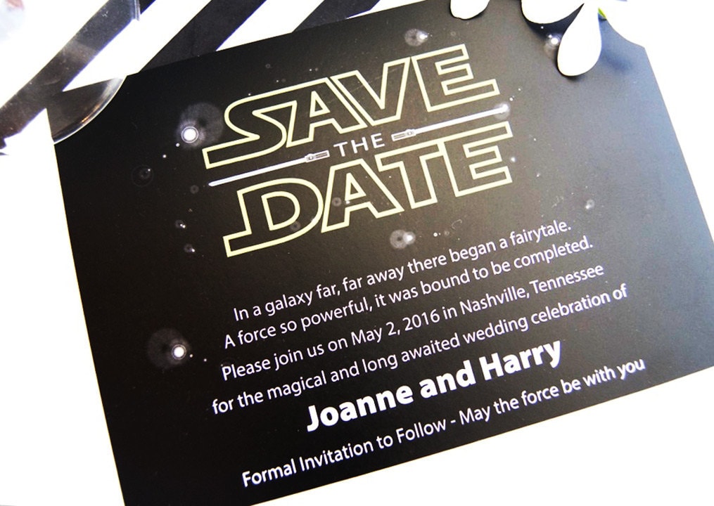 Star Wars Inspired, May the Force be with you, Lightsaber, The Force Awakens Wedding Save the Date Cards (set of 25 cards)