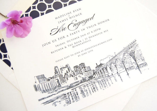 Minneapolis Skyline Engagement Party Invitations, Minneapolis Engagement Announcements You Design it! (set of 25 cards)