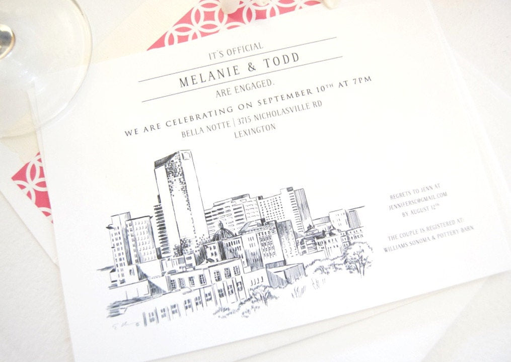 Lexington Skyline Engagement Party Invitations, Lexington Engagement Announcements You Design it! (set of 25 cards)