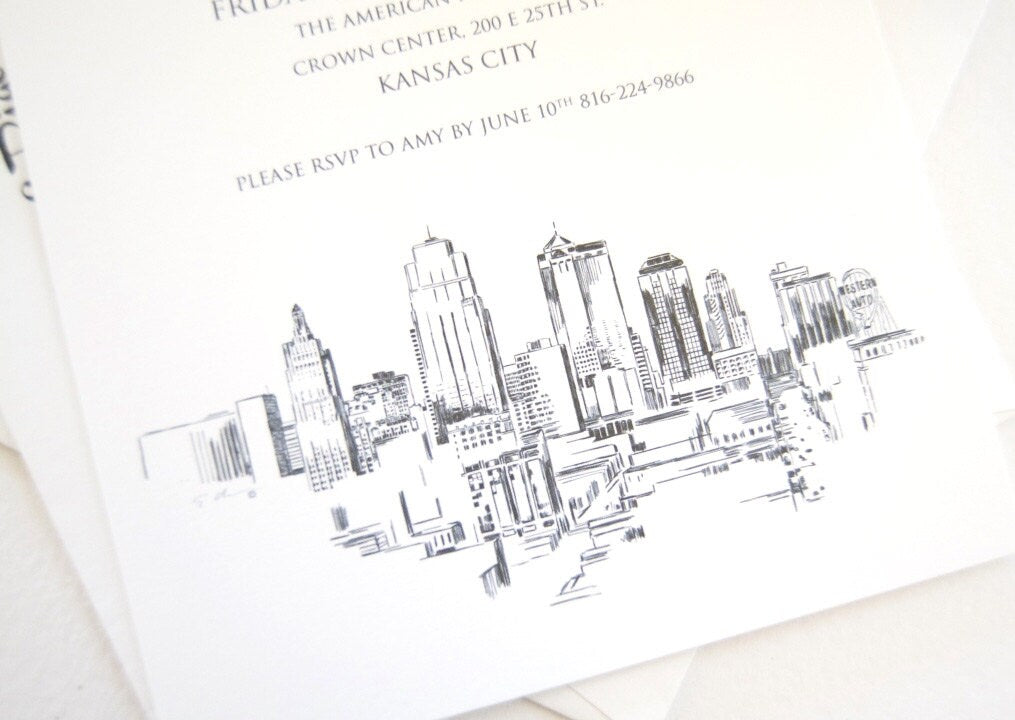 Kansas City Skyline Engagement Party Invitations, Kansas City Engagement Announcements You Design it! (set of 25 cards)