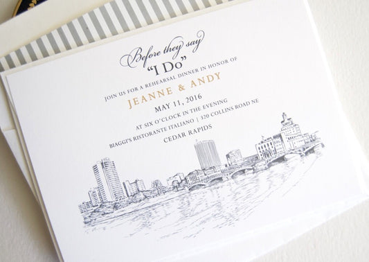 Cedar Rapids Skyline Rehearsal Dinner Invitations (set of 25 cards)